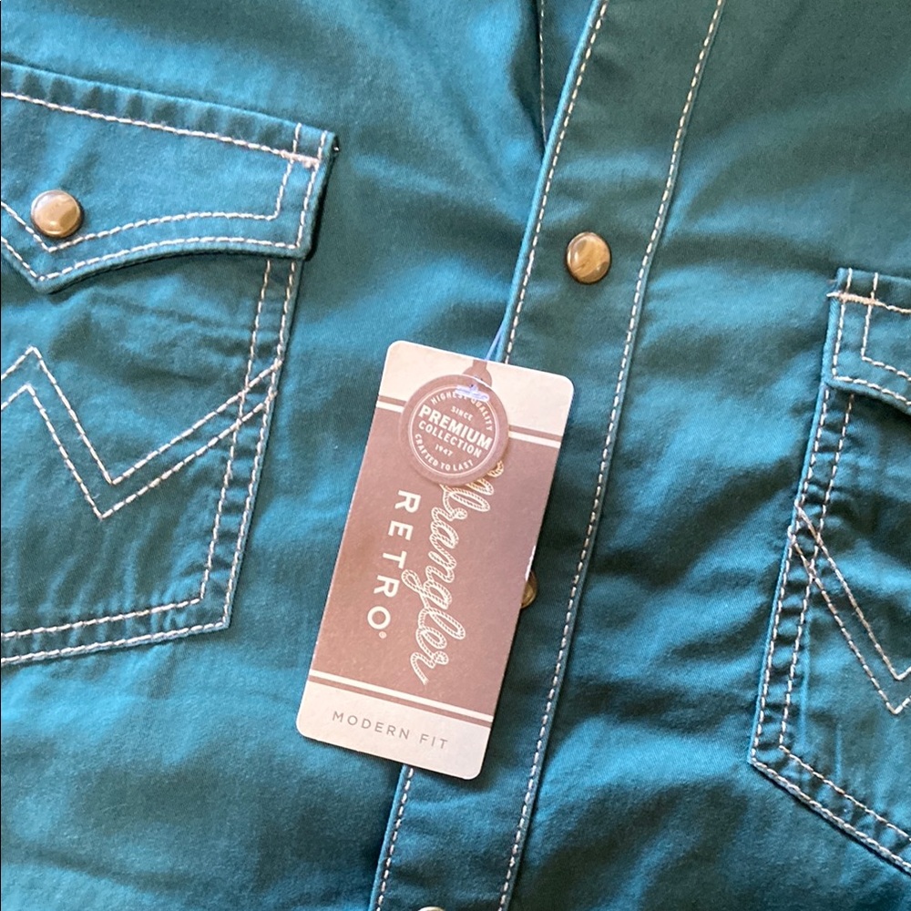 Wrangler Men's Teal Western Shirt - Size Small NWT - Picture 4 of 9